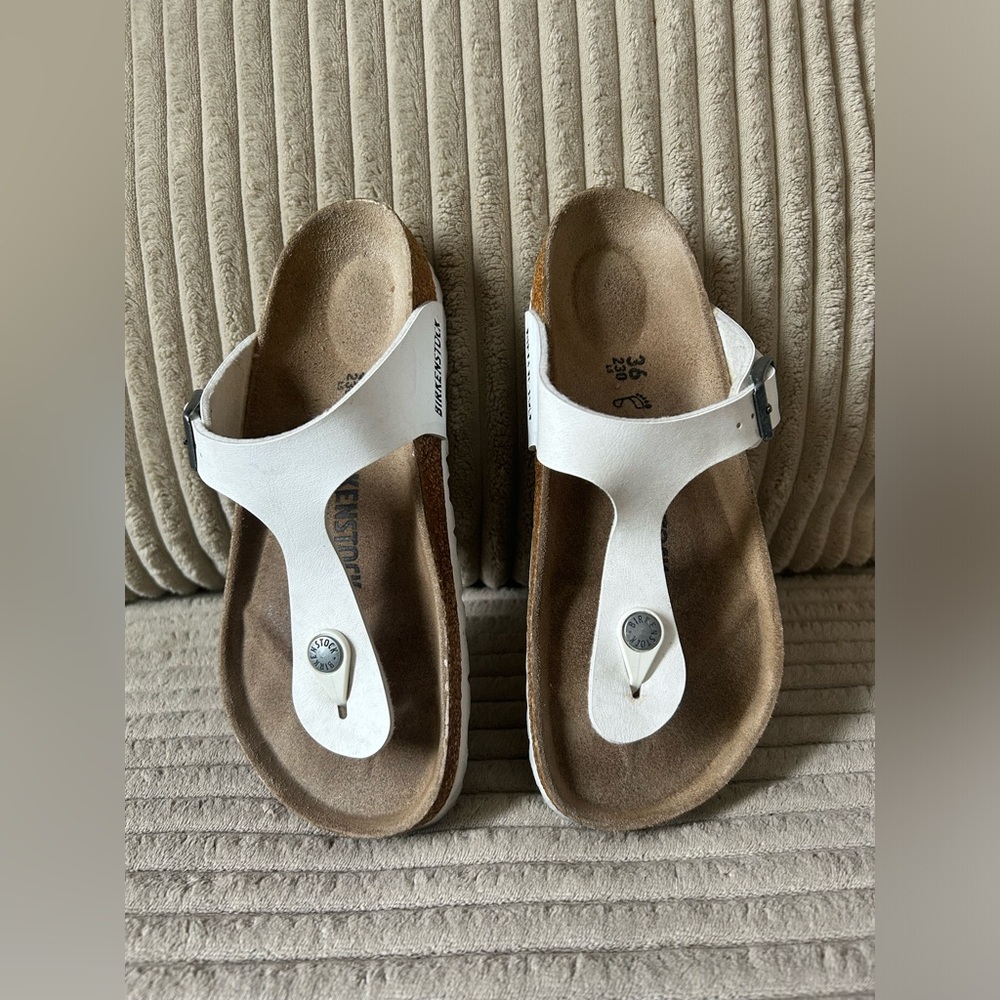 Birkenstock sandals in white and grey